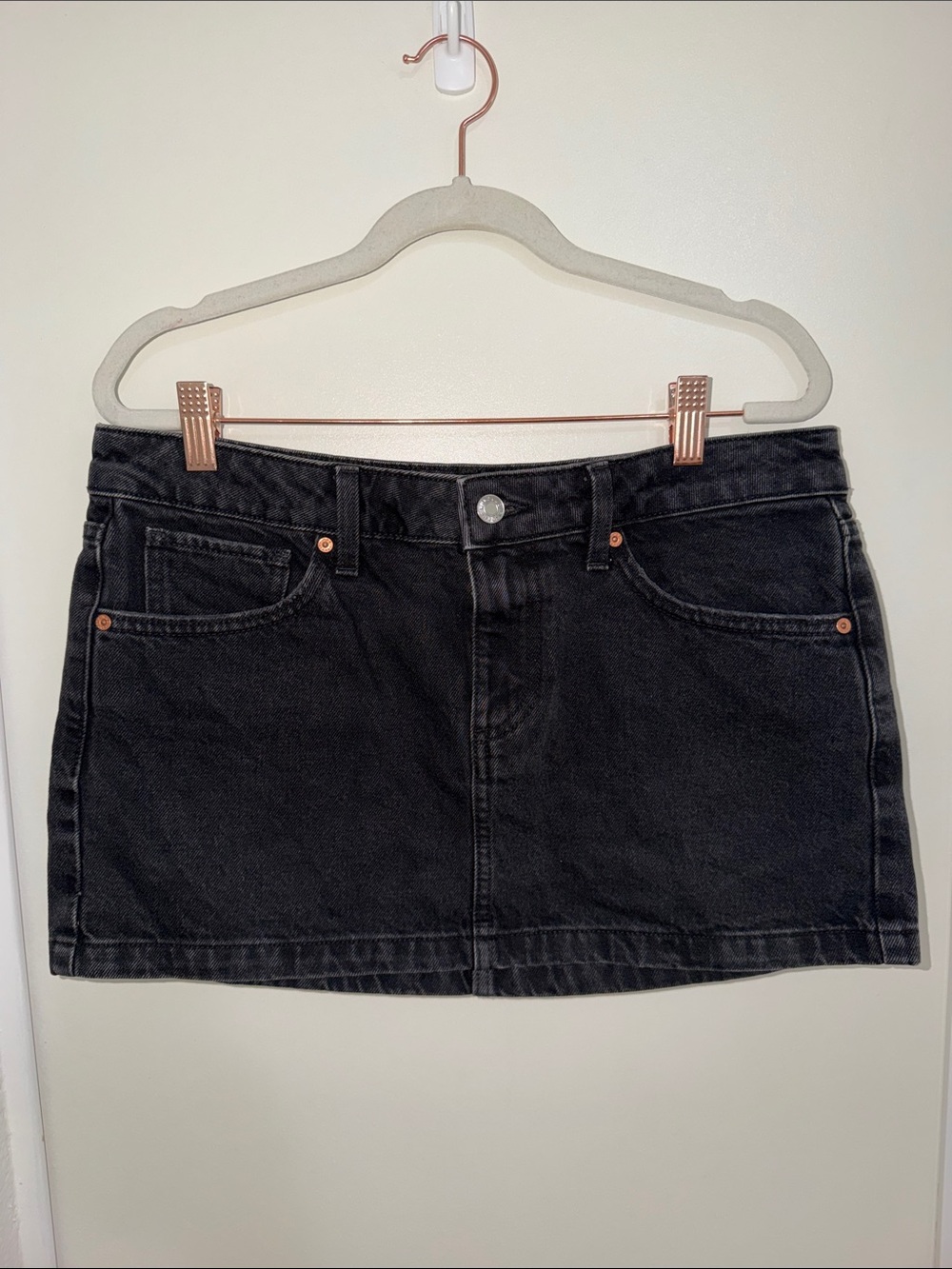 Mango Black Denim Mini Skirt with Copper Rivets | S
